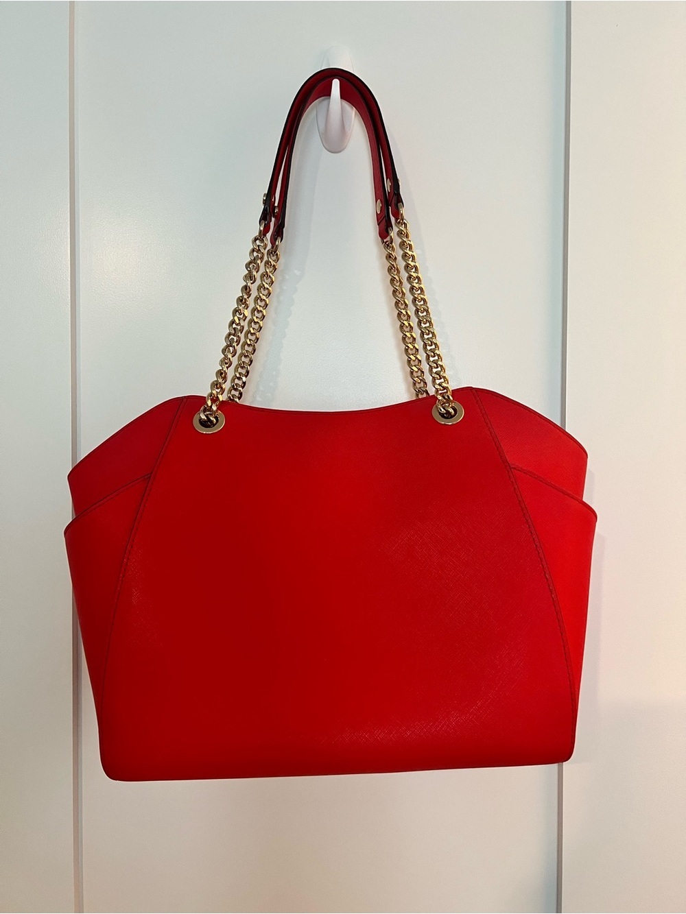 Michael Kors Red Saffiano Chain Shoulder Tote - Picture 2 of 5